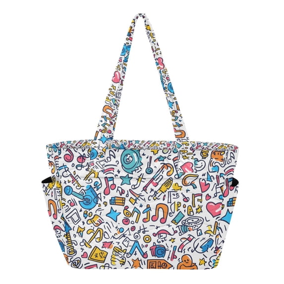 FORMRS Tote Bag for Women Quilted Large Capacity Travel Work Carry On Shoulder Handbag, Doodle Pattern