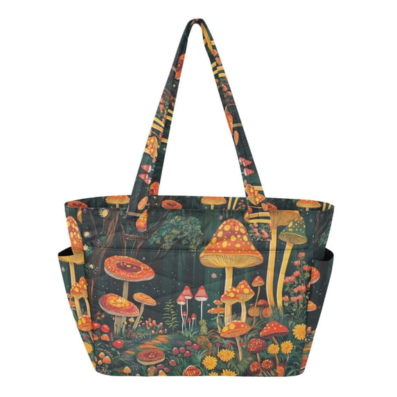 FORMRS Tote Bag for Women Quilted Large Capacity Travel Work Carry On Shoulder Handbag, Forest Mushroom