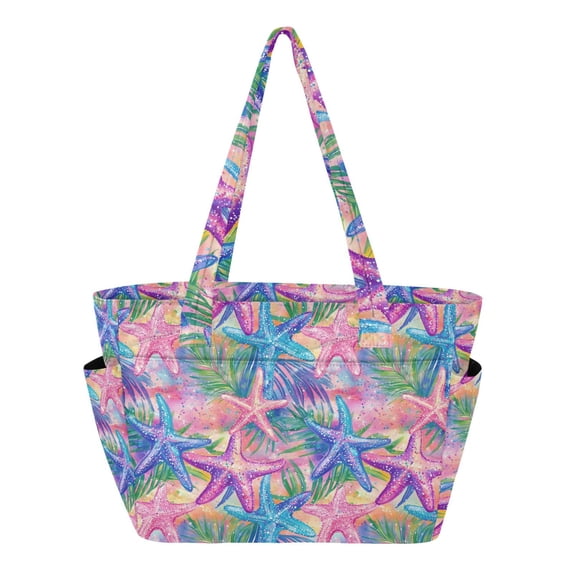 FORMRS Tote Bag for Women Quilted Large Capacity Travel Work Carry On Shoulder Handbag, Gradient Starfish Pattern
