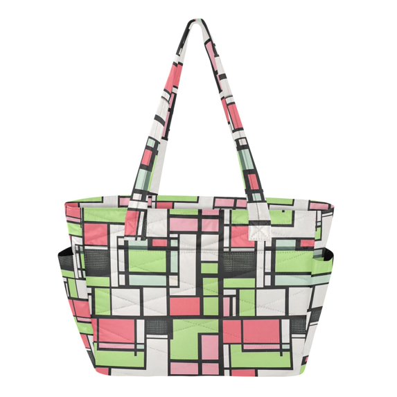 FORMRS Tote Bag for Women Quilted Large Capacity Travel Work Carry On Shoulder Handbag, Green Abstract Geometric