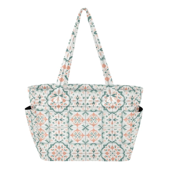 FORMRS Tote Bag for Women Quilted Large Capacity Travel Work Carry On Shoulder Handbag, Green Geometric Pattern