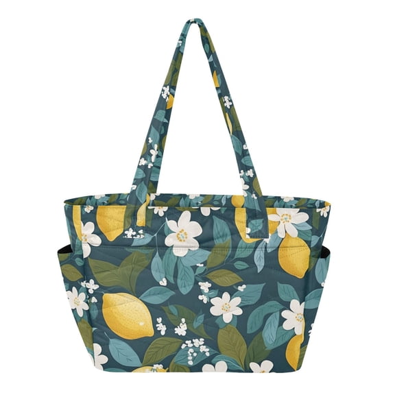 FORMRS Tote Bag for Women Quilted Large Capacity Travel Work Carry On Shoulder Handbag, Green Lemon Leaves
