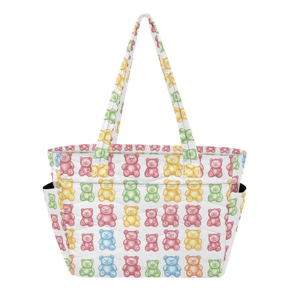 FORMRS Tote Bag for Women Quilted Large Capacity Travel Work Carry On Shoulder Handbag, Gummy Bear Pattern
