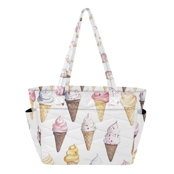 FORMRS Tote Bag for Women Quilted Large Capacity Travel Work Carry On Shoulder Handbag, Ice Cream Pattern