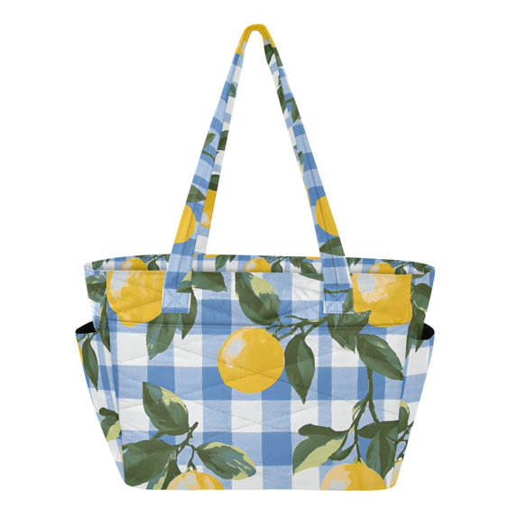 FORMRS Tote Bag for Women Quilted Large Capacity Travel Work Carry On Shoulder Handbag, Light Blue Plaid
