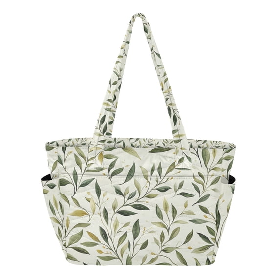 FORMRS Tote Bag for Women Quilted Large Capacity Travel Work Carry On Shoulder Handbag, Lush Greenery