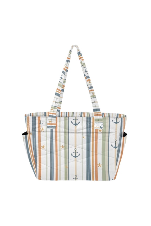 Tote Bag for Women Quilted Large Capacity Travel Work Carry On Shoulder Handbag, Nautical Pattern