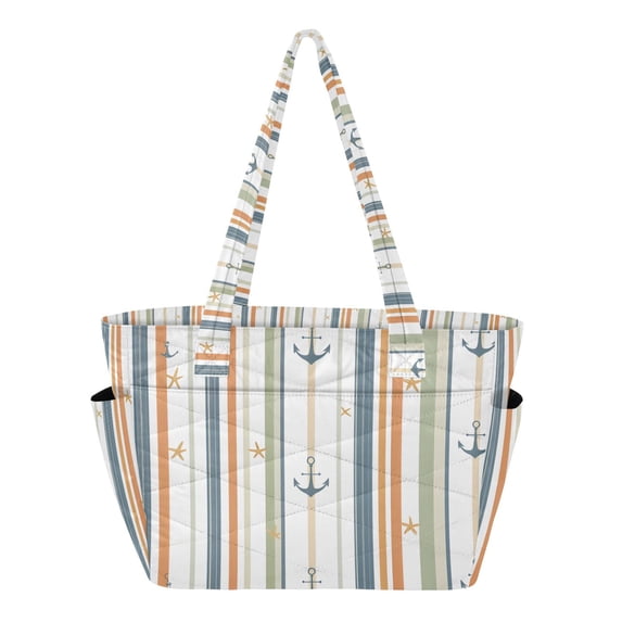 FORMRS Tote Bag for Women Quilted Large Capacity Travel Work Carry On Shoulder Handbag, Nautical Pattern