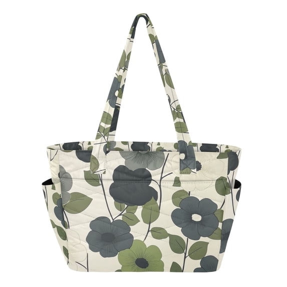 FORMRS Tote Bag for Women Quilted Large Capacity Travel Work Carry On Shoulder Handbag, Navy Flower