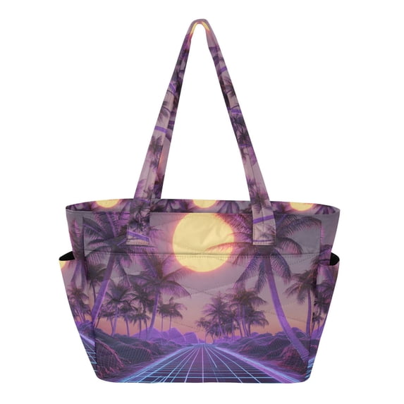 FORMRS Tote Bag for Women Quilted Large Capacity Travel Work Carry On Shoulder Handbag, Night Purple Road