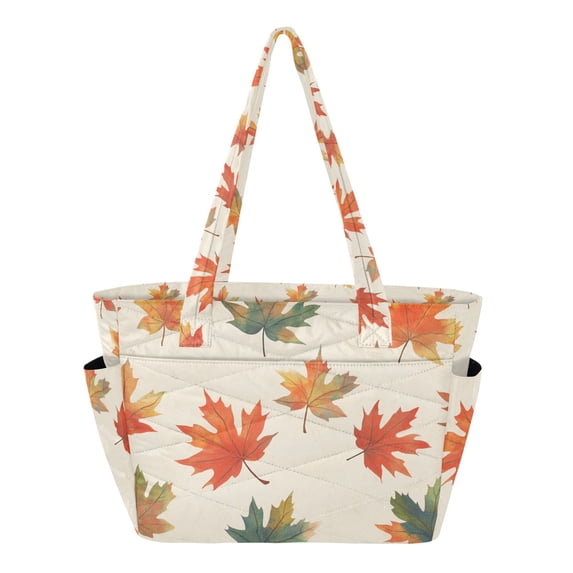 FORMRS Tote Bag for Women Quilted Large Capacity Travel Work Carry On Shoulder Handbag, Orange Autumn Leaves