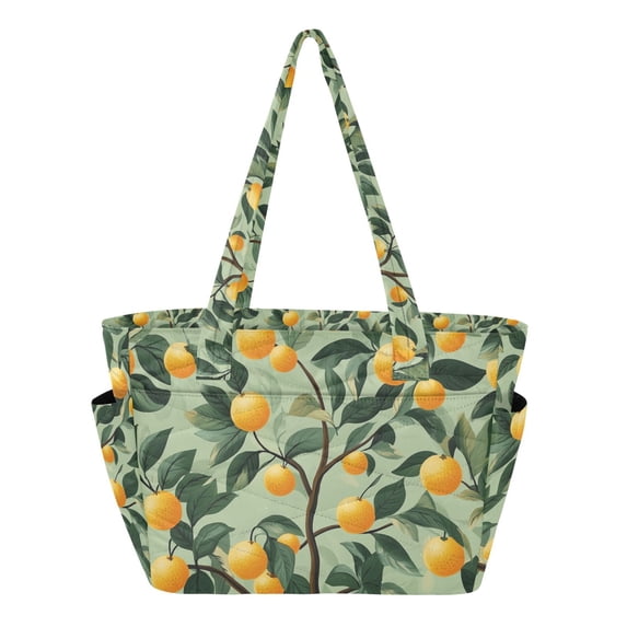 FORMRS Tote Bag for Women Quilted Large Capacity Travel Work Carry On Shoulder Handbag, Orange Tree