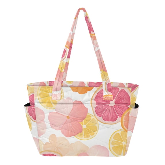 FORMRS Tote Bag for Women Quilted Large Capacity Travel Work Carry On Shoulder Handbag, Pink Floral Orange