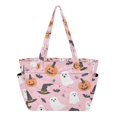 thumbnail image 1 of FORMRS Tote Bag for Women Quilted Large Capacity Travel Work Carry On Shoulder Handbag, Pink Halloween Ghosts, 1 of 7