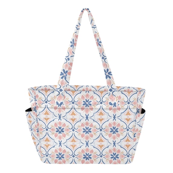 FORMRS Tote Bag for Women Quilted Large Capacity Travel Work Carry On Shoulder Handbag, Pink Mosaic Pattern