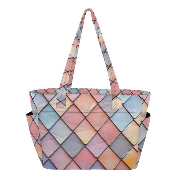 FORMRS Tote Bag for Women Quilted Large Capacity Travel Work Carry On Shoulder Handbag, Pink Shimmering Pattern