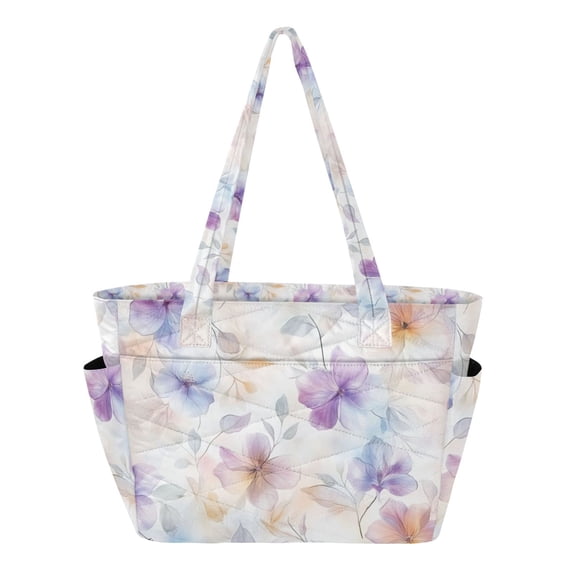 FORMRS Tote Bag for Women Quilted Large Capacity Travel Work Carry On Shoulder Handbag, Purple Flower Pattern