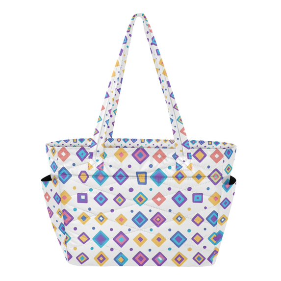 FORMRS Tote Bag for Women Quilted Large Capacity Travel Work Carry On Shoulder Handbag, Purple Retro Shapes