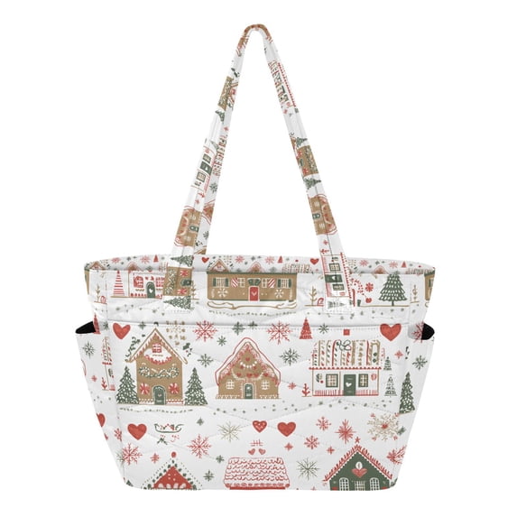 FORMRS Tote Bag for Women Quilted Large Capacity Travel Work Carry On Shoulder Handbag, Red Nordic Christmas House