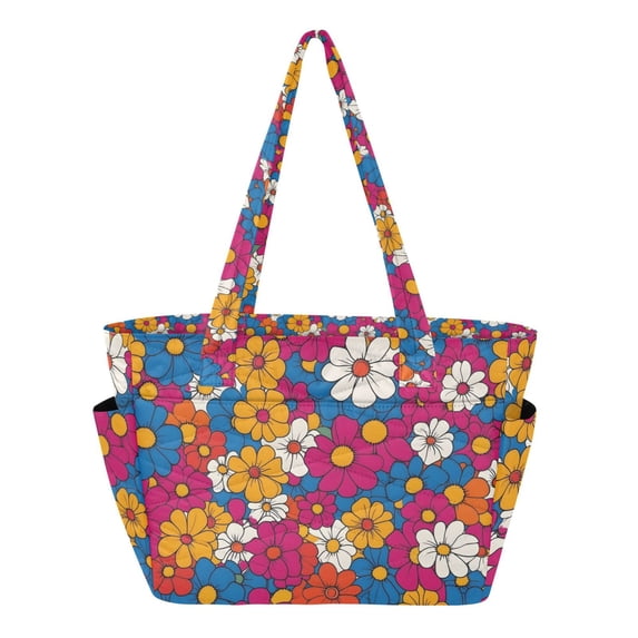 FORMRS Tote Bag for Women Quilted Large Capacity Travel Work Carry On Shoulder Handbag, Red Whimsical Floral