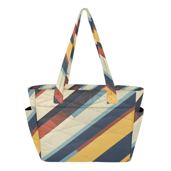 FORMRS Tote Bag for Women Quilted Large Capacity Travel Work Carry On Shoulder Handbag, Retro Colorful Stripes