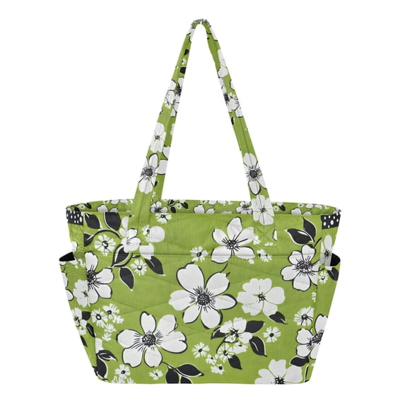 FORMRS Tote Bag for Women Quilted Large Capacity Travel Work Carry On Shoulder Handbag, Retro Floral