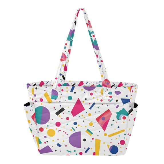 FORMRS Tote Bag for Women Quilted Large Capacity Travel Work Carry On Shoulder Handbag, Retro Round