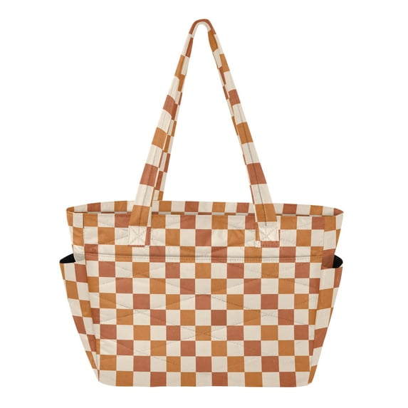 FORMRS Tote Bag for Women Quilted Large Capacity Travel Work Carry On Shoulder Handbag, Rusty Orange Plaid
