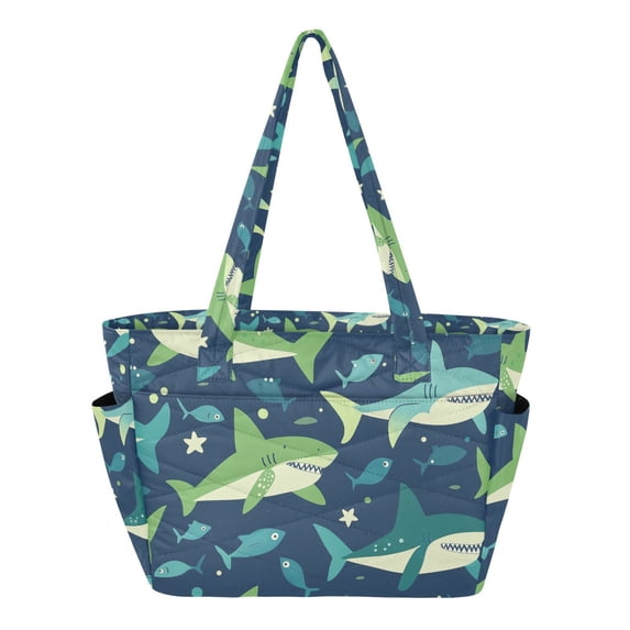 FORMRS Tote Bag for Women Quilted Large Capacity Travel Work Carry On Shoulder Handbag, Sharks Pattern