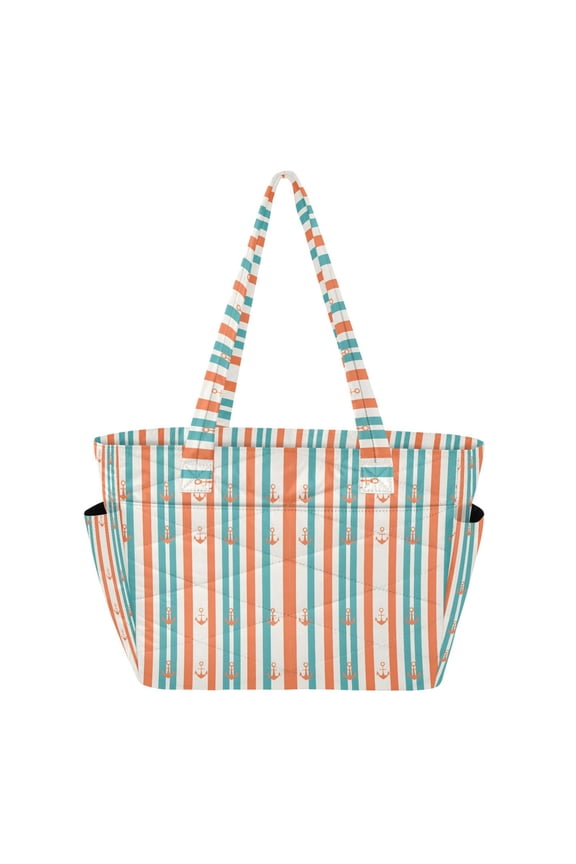 Tote Bag for Women Quilted Large Capacity Travel Work Carry On Shoulder Handbag, Simple Nautical Pattern