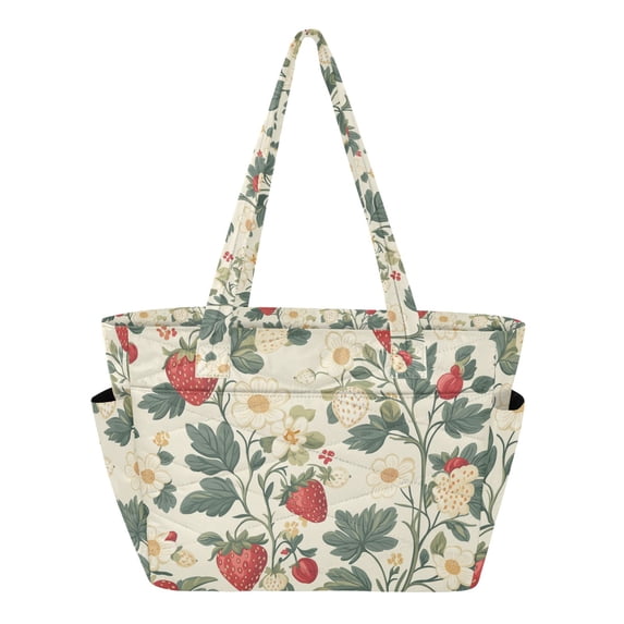 FORMRS Tote Bag for Women Quilted Large Capacity Travel Work Carry On Shoulder Handbag, Small Strawberry Pattern