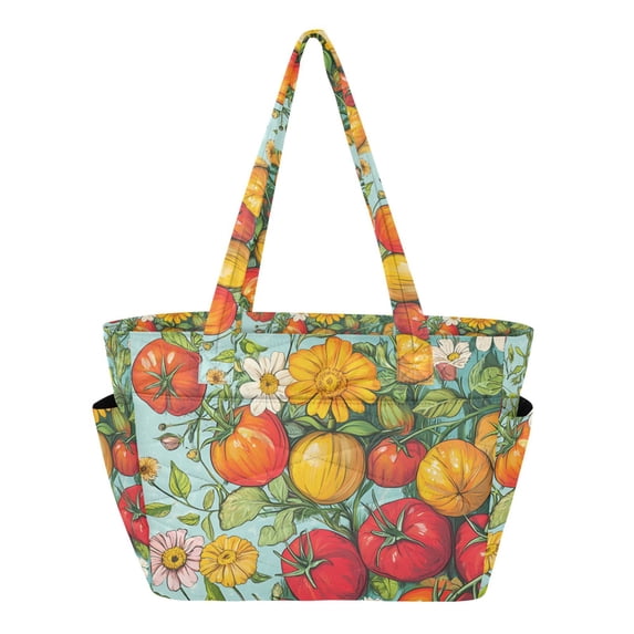 FORMRS Tote Bag for Women Quilted Large Capacity Travel Work Carry On Shoulder Handbag, Vibrant Tomatoes