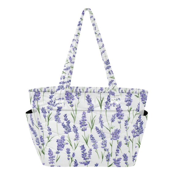 FORMRS Tote Bag for Women Quilted Large Capacity Travel Work Carry On Shoulder Handbag, Watercolor Lavender Pattern