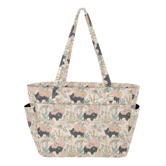 FORMRS Tote Bag for Women Quilted Large Capacity Travel Work Carry On Shoulder Handbag, West Wild Pattern