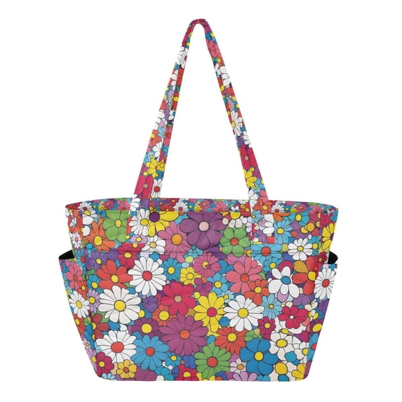 FORMRS Tote Bag for Women Quilted Large Capacity Travel Work Carry On Shoulder Handbag, Whimsical Floral