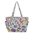 thumbnail image 1 of FORMRS Tote Bag for Women Quilted Large Capacity Travel Work Carry On Shoulder Handbag, White Doodle Pattern, 1 of 7