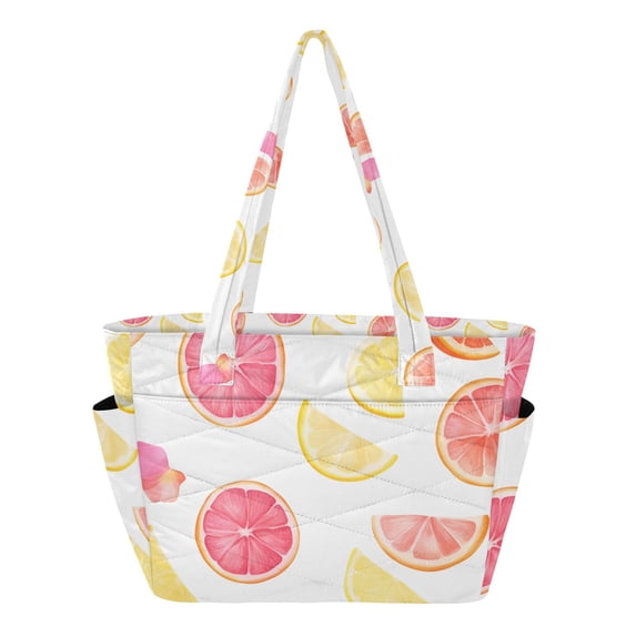 FORMRS Tote Bag for Women Quilted Large Capacity Travel Work Carry On Shoulder Handbag, White Grapefruit Slices
