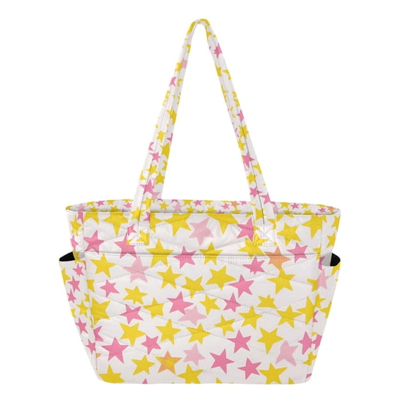 FORMRS Tote Bag for Women Quilted Large Capacity Travel Work Carry On Shoulder Handbag, White Stars Pattern