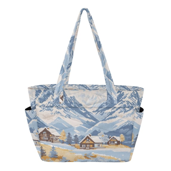 FORMRS Tote Bag for Women Quilted Large Capacity Travel Work Carry On Shoulder Handbag, Winter Mountain