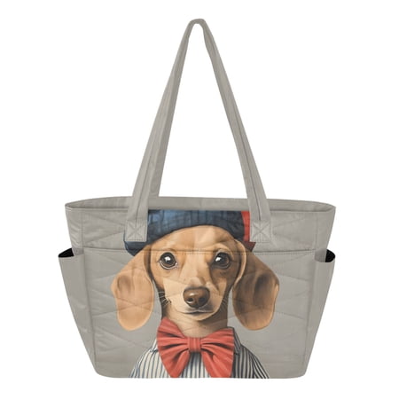 FORMRS Tote Bag for Women Quilted Large Capacity Travel Work Carry On Shoulder Handbag, Yellow Dog Artist