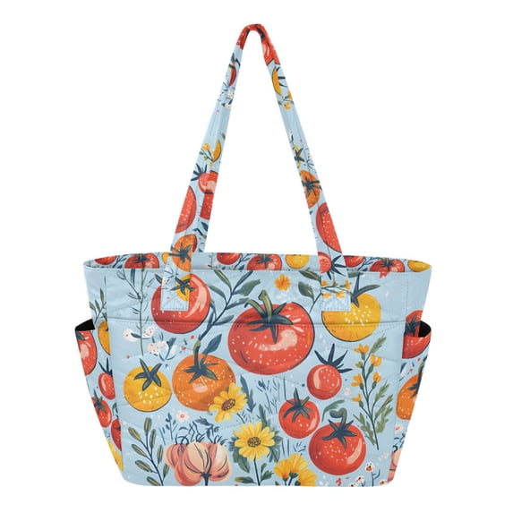 FORMRS Tote Bag for Women Quilted Large Capacity Travel Work Carry On Shoulder Handbag, Yellow Floral Tomatoes