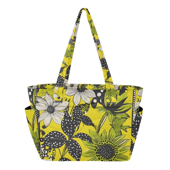 FORMRS Tote Bag for Women Quilted Large Capacity Travel Work Carry On Shoulder Handbag, Yellow Flowers