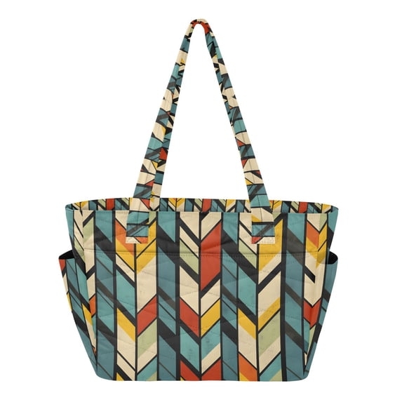 FORMRS Tote Bag for Women Quilted Large Capacity Travel Work Carry On Shoulder Handbag, Yellow Geometric