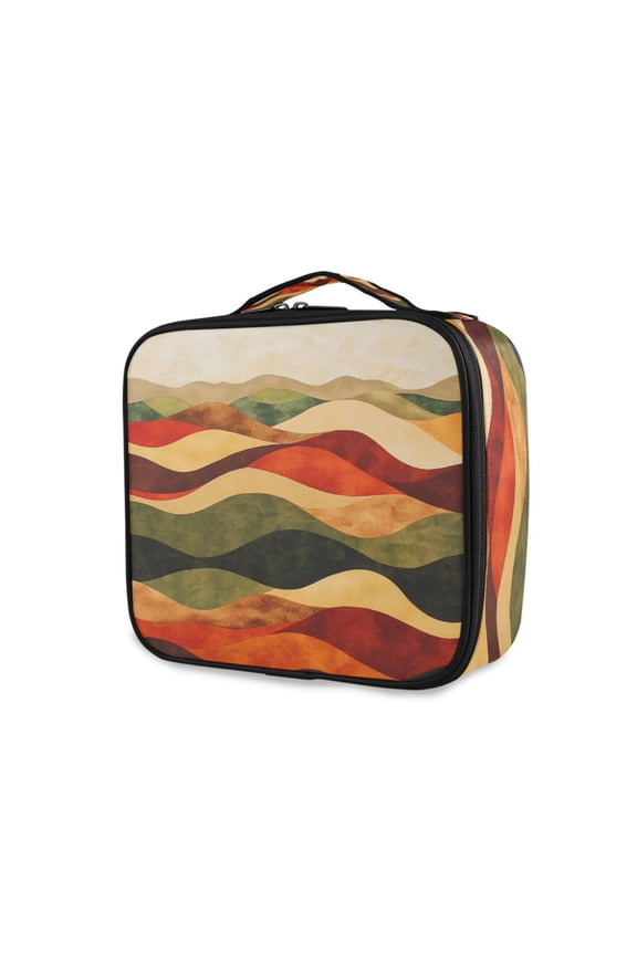 Travel Makeup Bag Large Capacity Train Case Cosmetic Organizer with Adjustable Dividers, Abstract Desert Pattern