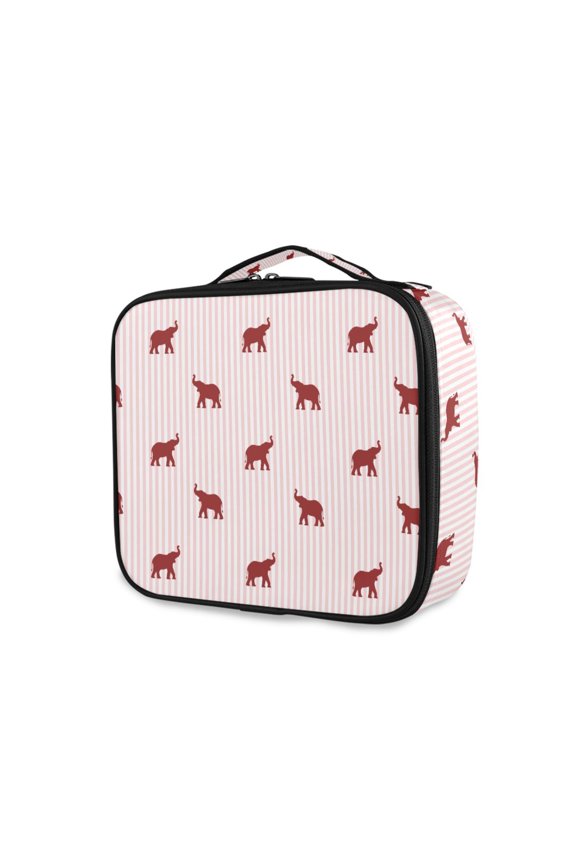 Travel Makeup Bag Large Capacity Train Case Cosmetic Organizer with Adjustable Dividers, Abstract Elephant Pattern