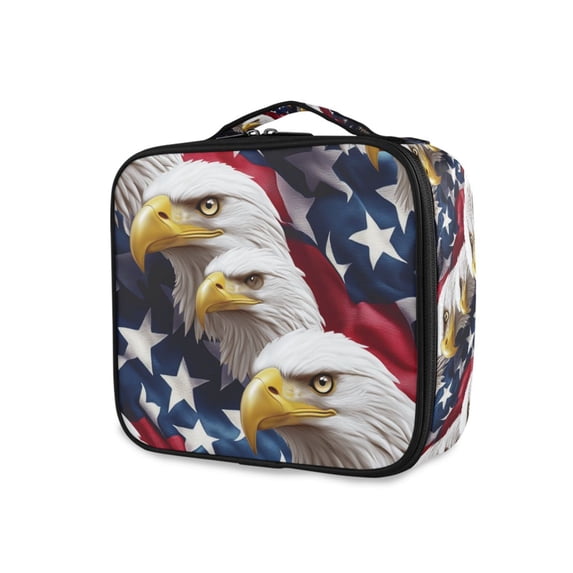 FORMRS Travel Makeup Bag Large Capacity Train Case Cosmetic Organizer with Adjustable Dividers, American Eagle Pattern