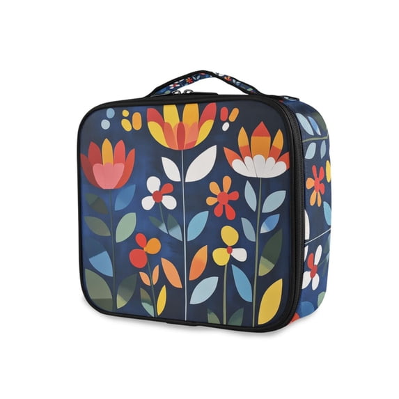 FORMRS Travel Makeup Bag Large Capacity Train Case Cosmetic Organizer with Adjustable Dividers, Art Flowers