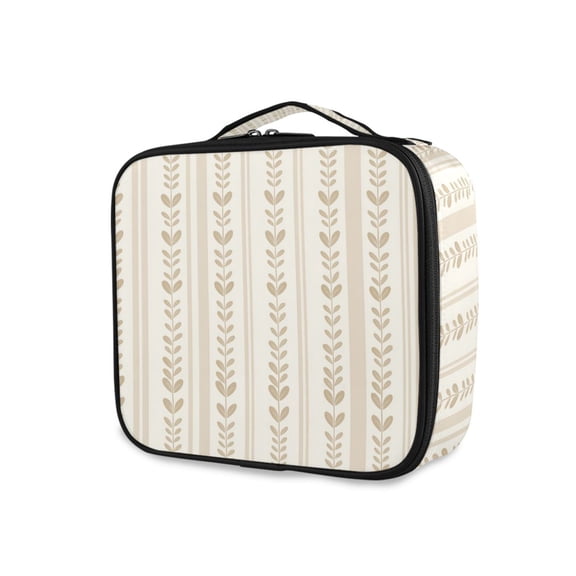 FORMRS Travel Makeup Bag Large Capacity Train Case Cosmetic Organizer with Adjustable Dividers, Beige Abstract Pattern