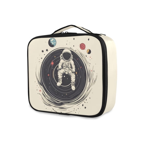 FORMRS Travel Makeup Bag Large Capacity Train Case Cosmetic Organizer with Adjustable Dividers, Beige Astronaut Space