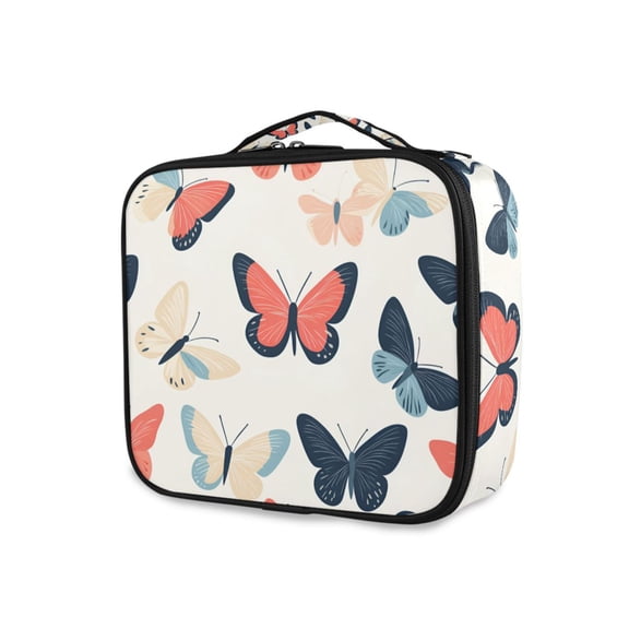 FORMRS Travel Makeup Bag Large Capacity Train Case Cosmetic Organizer with Adjustable Dividers, Beige Butterflies